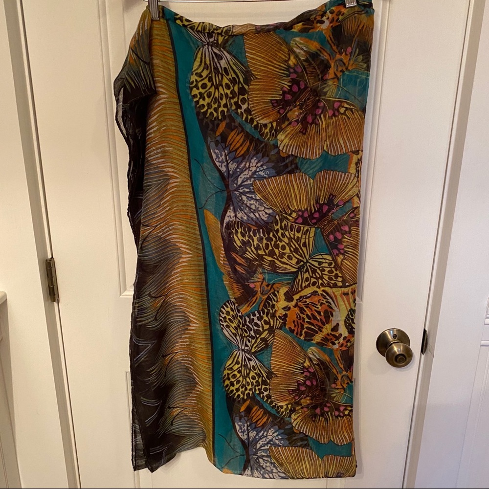 TASHA SCARF ETERNITY WRAP GREEN BLUE BLACK BUTTERFLY PRINT ACCESSORY - Picture 4 of 5